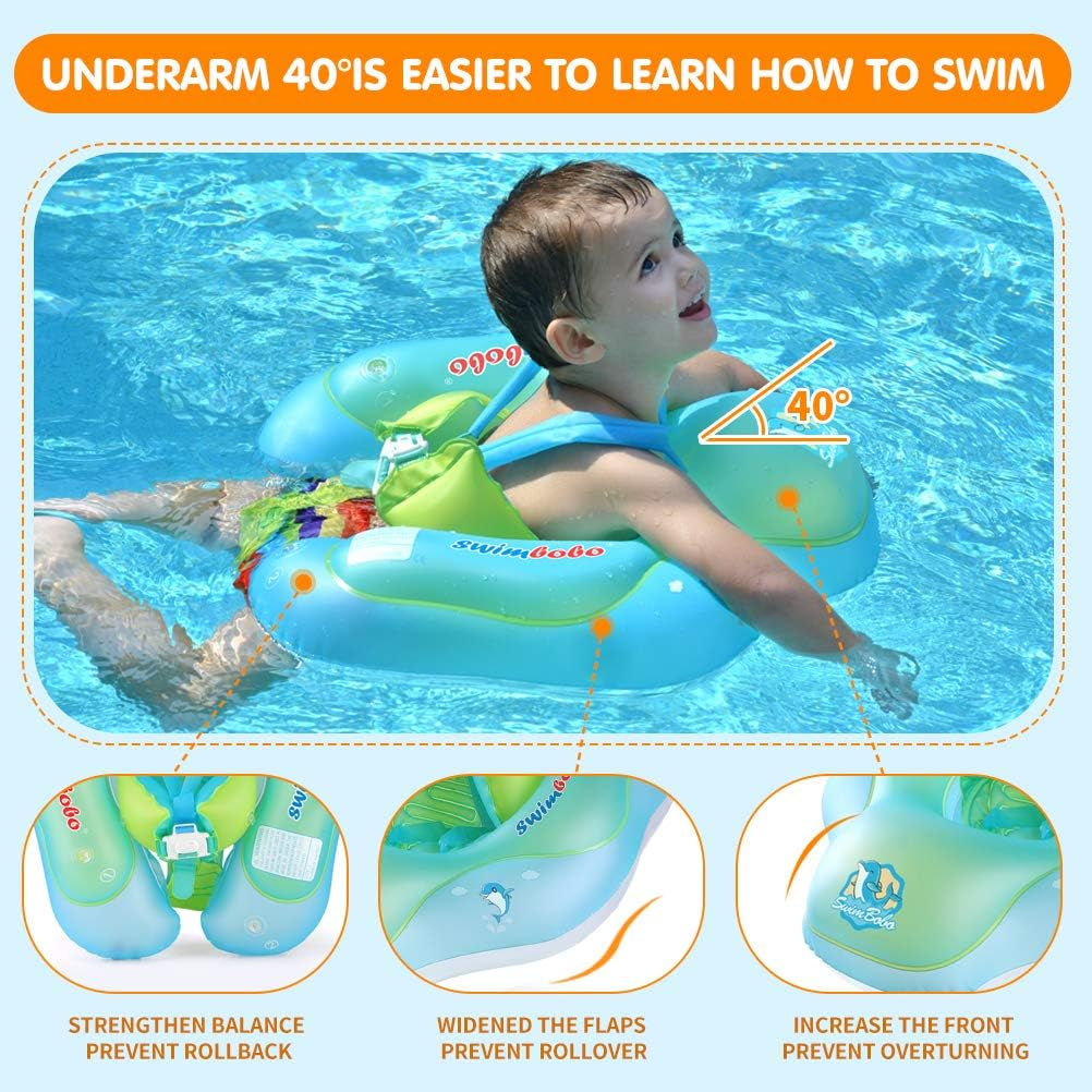 Baby Swimming Float Kids Inflatable Swim Ring with Safety Support Bottom Swimming Pool Accessories for 3-36 Months