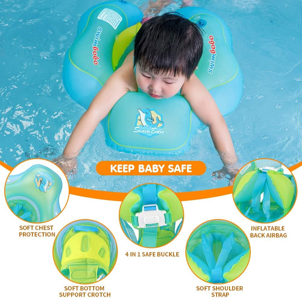 Baby Swimming Float Kids Inflatable Swim Ring with Safety Support Bottom Swimming Pool Accessories for 3-36 Months