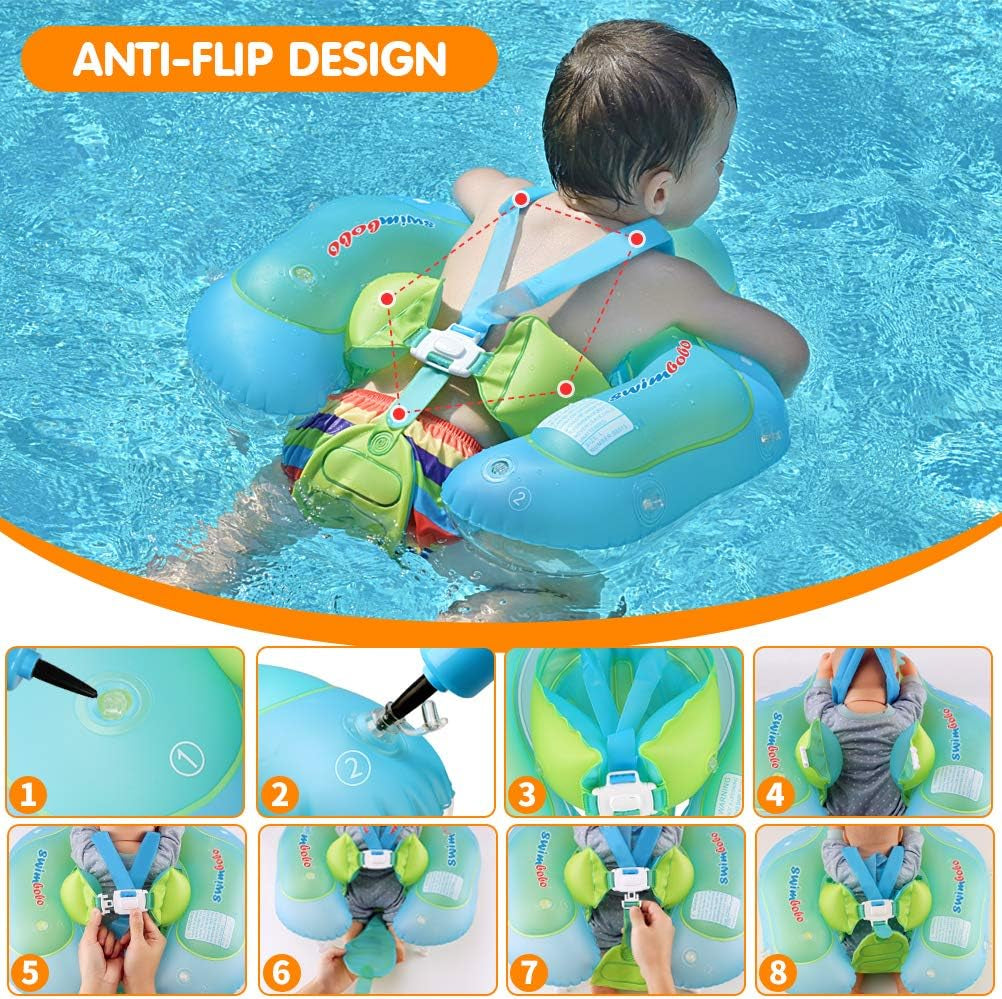 Baby Swimming Float Kids Inflatable Swim Ring with Safety Support Bottom Swimming Pool Accessories for 3-36 Months