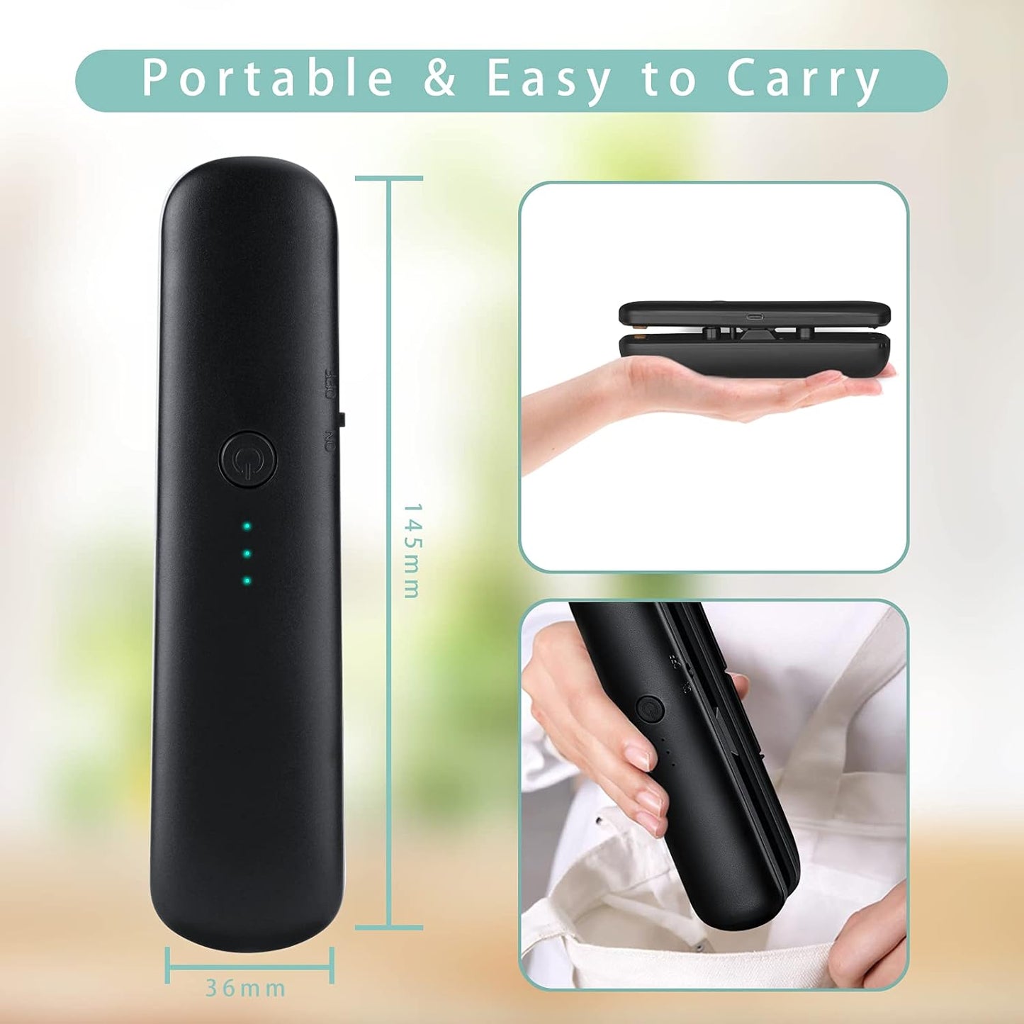 Mini Bag Sealer Rechargeable, Handheld Portable Bag Heat Resealer Vacuum Machine with 3 Sealing Temperature for Snack Cookie Candy Chips Plastic Bags