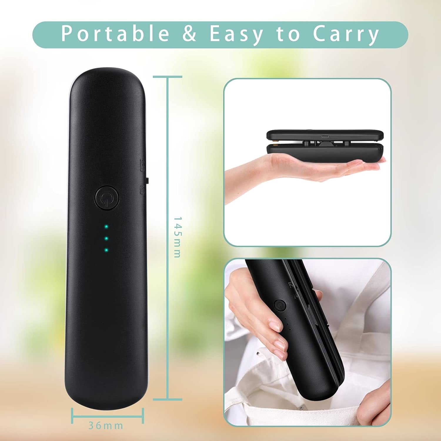 Mini Bag Sealer Rechargeable, Handheld Portable Bag Heat Resealer Vacuum Machine with 3 Sealing Temperature for Snack Cookie Candy Chips Plastic Bags