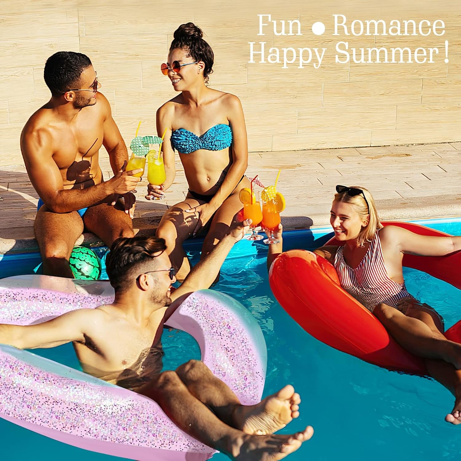 Pool Floats, Adult Size Heart Inflatable Pool Floatie for Bachelorette Party, Swim Tube Rings, River Lake Beach Floaty, Wedding Bride Valentine Fun Toy Raft Lounge for Kids, Glitter Pink