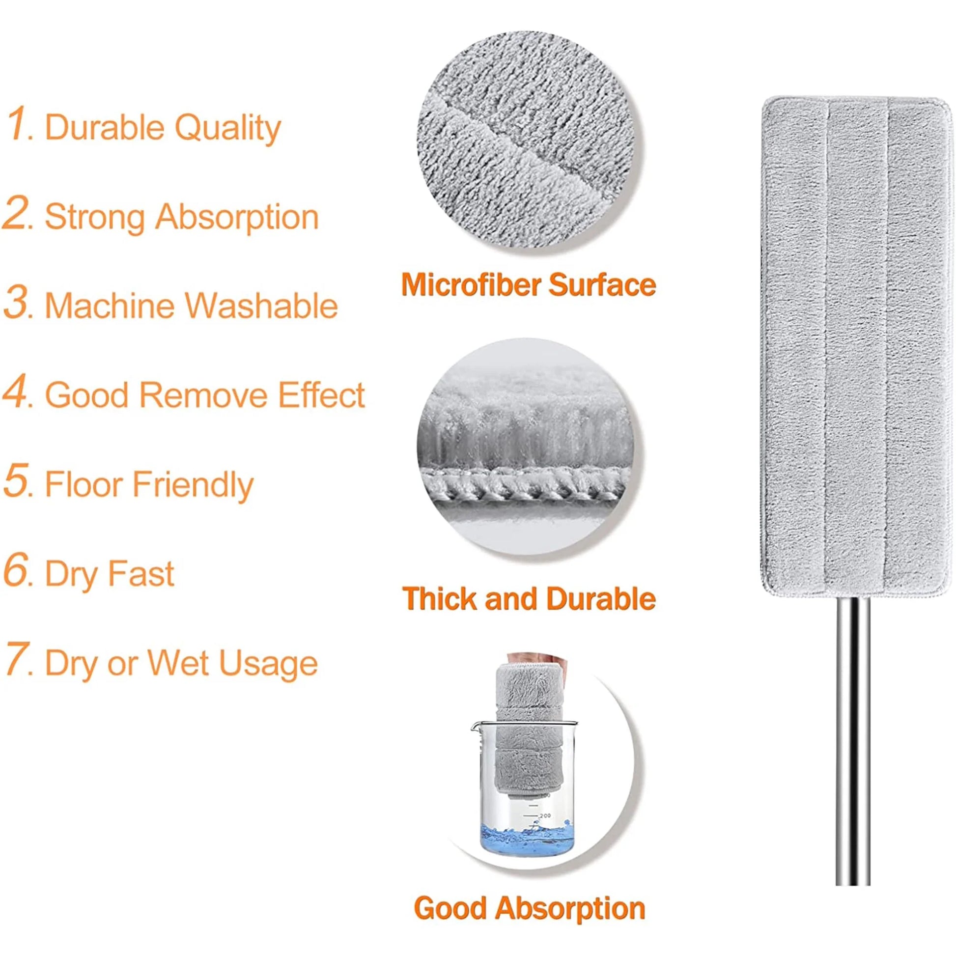 Flat Mop and Bucket with Wringer Set, Separates Dirty and Clean Water, 3-Chamber Mop Wet and Dry Use, for Floor Cleaning, 4 Reusable Microfiber Mop Pads Included