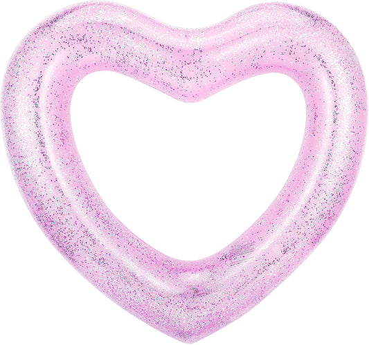 Pool Floats, Adult Size Heart Inflatable Pool Floatie for Bachelorette Party, Swim Tube Rings, River Lake Beach Floaty, Wedding Bride Valentine Fun Toy Raft Lounge for Kids, Glitter Pink